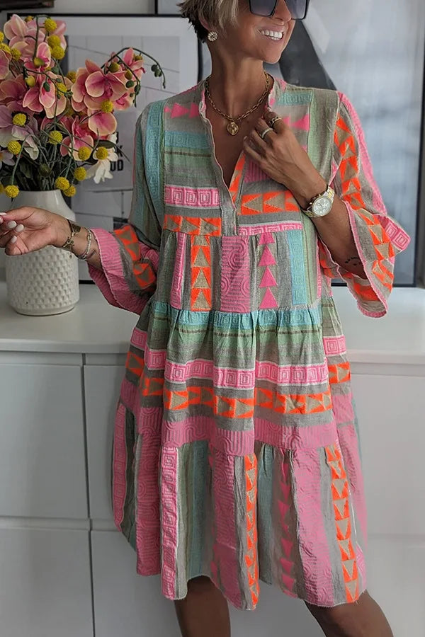 Evi™ - Chic V-Neck Cotton Hemp Summer Dress
