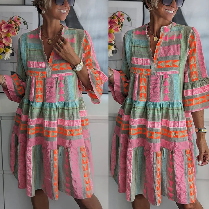 Evi™ - Chic V-Neck Cotton Hemp Summer Dress
